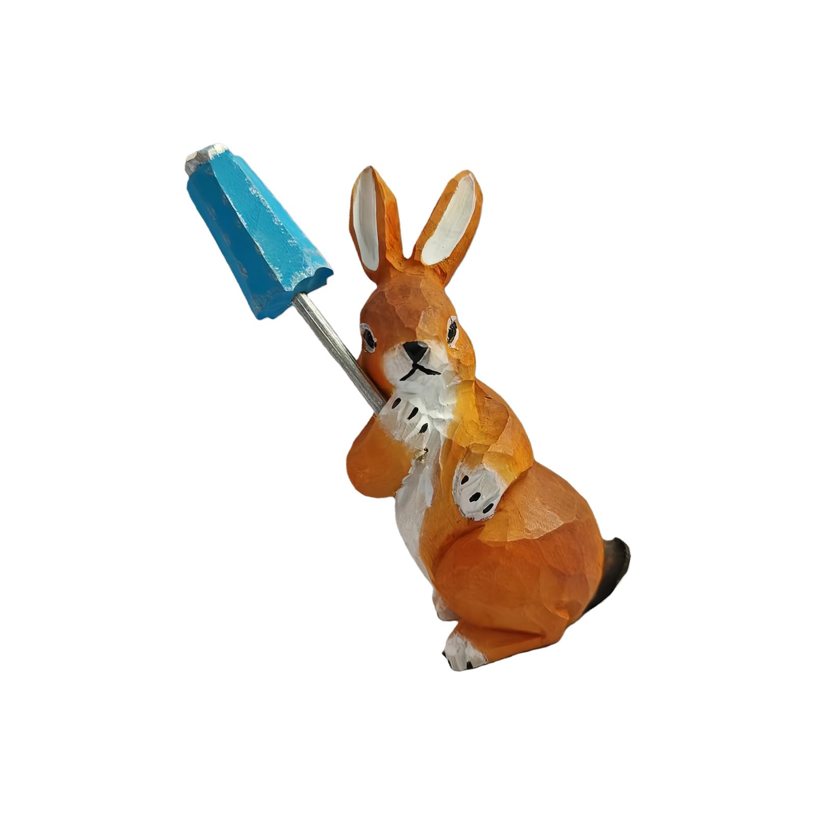 Hsioluted Hand Carved Wooden Bunnies Figurines Carving Small Animal Miniature Sculpture Ornament Easter Home Decorations Gift Carving Miniature Animal
