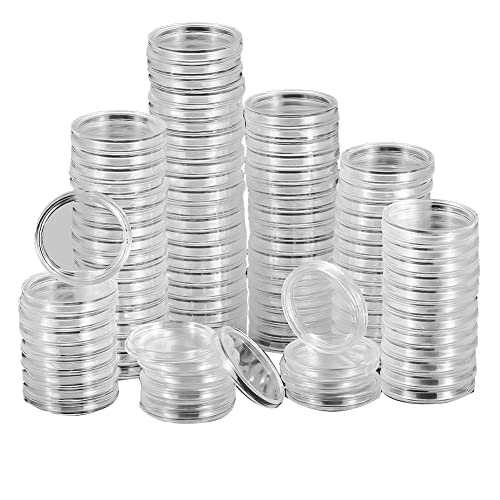 Mauedest 200Pc/Set 45Mm PláStico Redondo Transparente Protector de Monedas Contenedor Caja de Almacenamiento de Dinero Caja Titular de Peniques de Dinero Coleccionables Regalos