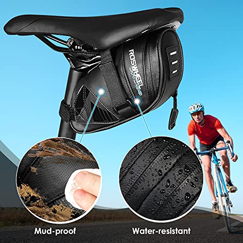 Image of WOTOW Bike Saddle Bag, Under Seat Bike Bag Pouch Pack, Water Proof Mudproof Strap-on Cycling Wedge Bag Quick Release Storage Pannier Mountain bike saddle bag for Outdoor MTB Road Bike (0.6L)