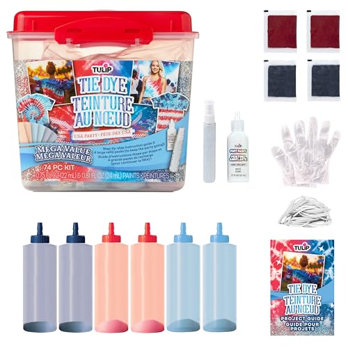 Tulip One-Step Tie-Dye USA Party Mega Value Kit 74-Piece - Patriotic Red White & Blue Tie Dye Set for Fourth of July