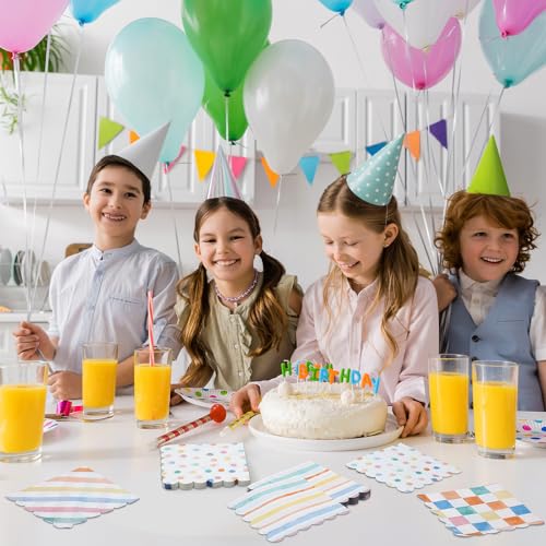 Saypacck LIE-SAYPACCK-0463 100 Pcs Colorful Paper Napkins, Colorful Pattern Disposable Napkins Rainbow Gingham Napkins Striped Plaid Dots Party Supplies thumb #3