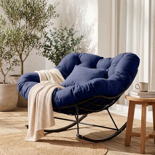 Image of JEAREY Papasan Rocking Chair, Outdoor Oversized Egg Chair, Dark Khaki