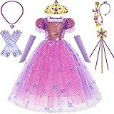 [KALAOK] ハロウィン コスプレ プリンセス ドレス 豪華7点セット 子供 コスプレ 衣装 仮装 なりきり 発表会 ハロウィン purple 110CM