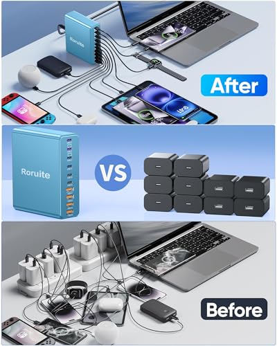 Image of 1000W USB C Charging Station, 120W PD GaN5 Super Fast USB C Charger Block-10 Port, Type C for PC Laptop MacBook Pro /Air Charger Compatible with iPhone 17 16 15 14 13 12 Pro Max, iPad, Galaxy