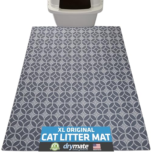 Image of Drymate Cat Litter Box Mat, Litter Trapping Mat, Waterproof, Urine-Proof, Absorbent, Machine Washable, Soft on Paws, Contains Mess, Protects Floors, Kitten Supplies, Indigo Grey, 29x36 XL