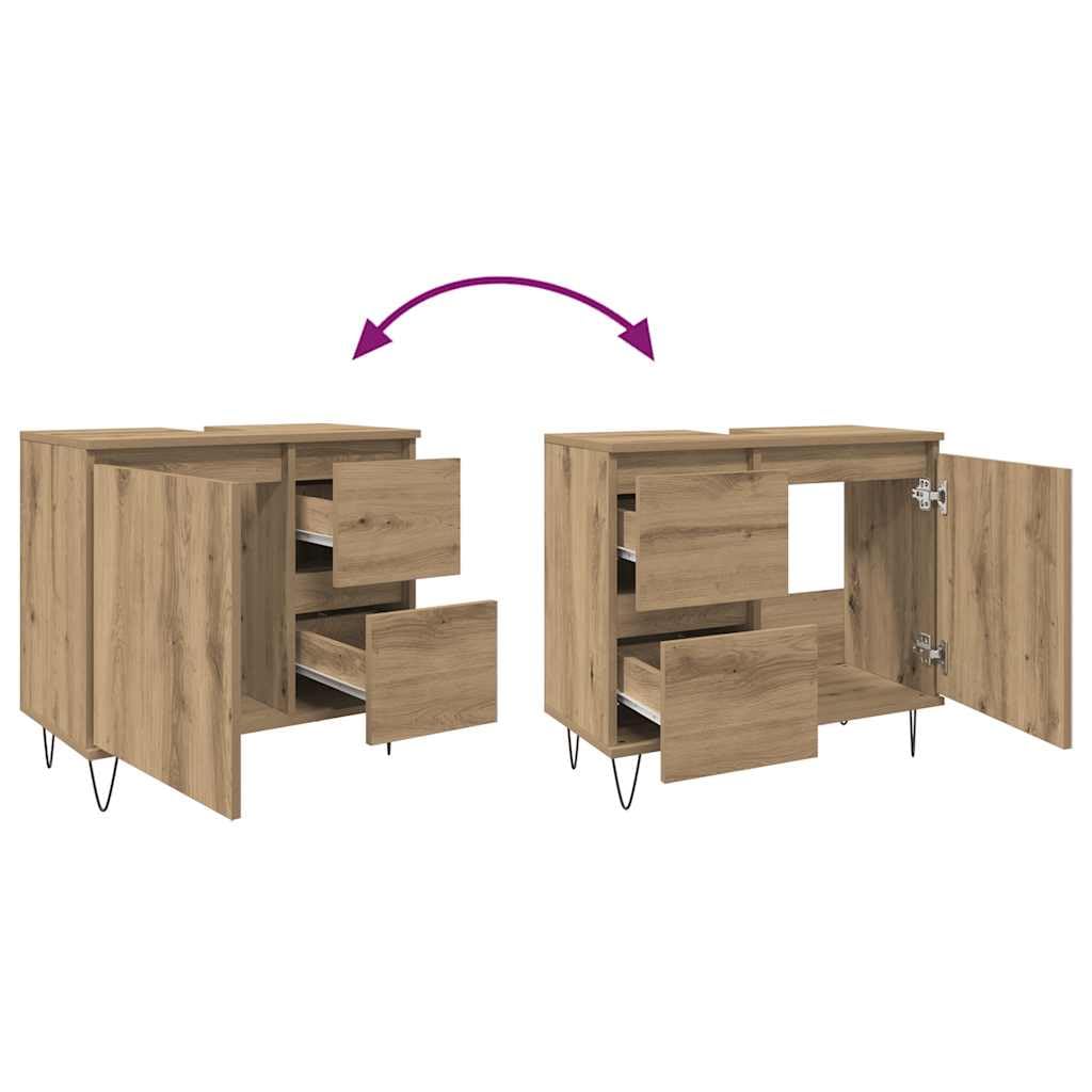 vidaXL Mueble de Lavabo Madera de ingeniería Roble Artisan 65x33x60 cm