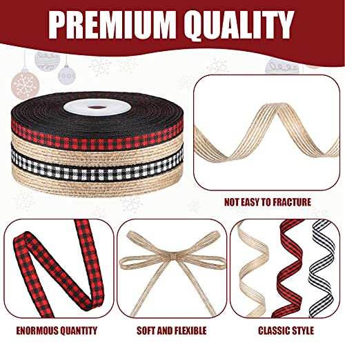 Christmas Ribbons Black Red Buffalo Plaid Fabric Ribbon Black And White Checked Gingham Ribbon 25 Yards Natural Burlap Ribbons Rustic Wrapping Ribbon For Diy Craft Party Decor (0.24 Inch) #TOP2