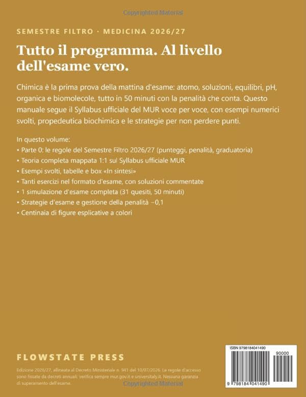 Chimica e Propedeutica Biochimica 2026/27 — Manuale Semestre Filtro Medicina: Manuale completo sul Syllabus ufficiale MUR: teoria al livello d'esame, ... esercizi e simulazioni nel formato reale
