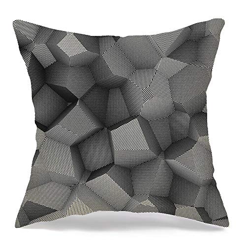 Decorative Square Throw Pillow Cover Cushion Pillowcase 3D Pattern Gradient Random Design Geometry Nature Poster Shades Black Abstract Concept Mathematics Home Decor Decoration for Sofa 16x16 Inch
