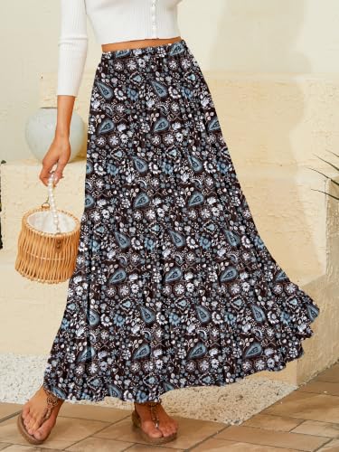 Image of NASHALYLY Women's Chiffon Elastic High Waist Pleated A-Line Flared Maxi Skirts