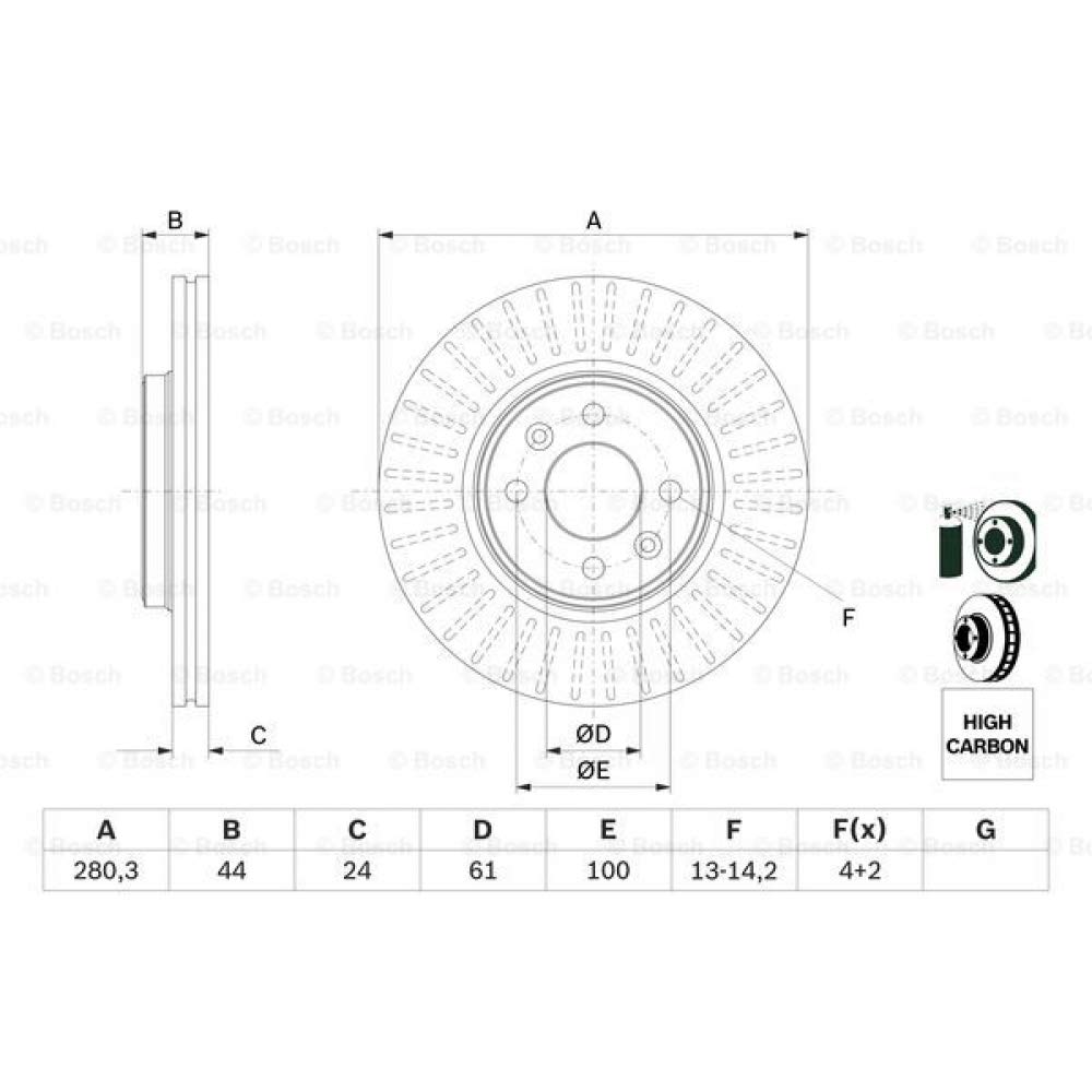 2x BOSCH Disco freno Anteriore Ø280,3mm Altezza: 44mm Spessore: 24mm Cerchio foro-Ø: 100mm ventilato 0 986 478 590 Compatibilità con RENAULT Clio 3 Hatchback BR0/1, CR0/1 Clio 2 BB0/1/2, CB0/1/2