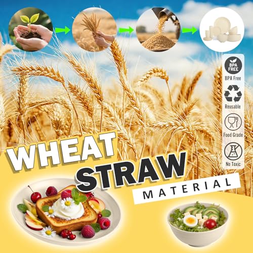 Image of Wheat Straw Dinnerware Sets for 8, 32 PCS Unbreakable Plates and Bowls Sets, Kitchen Dish Set - Dinner Plate /Dessert Plate /Cereal Bowl /Cup, for Outdoor Camping RV Apartment Essentials - Beige