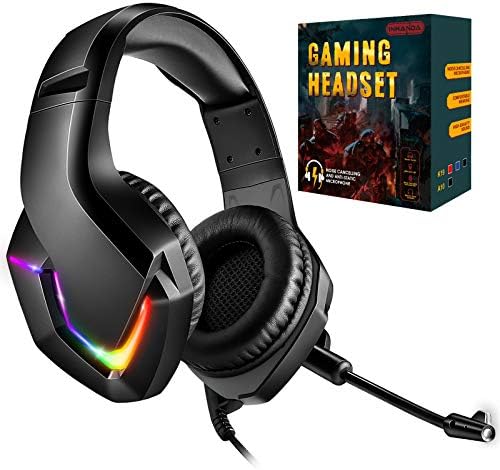 INHANDA Gaming Headset,Xbox One Headset with Mic, PS4 Headset with Mic Noise Canceling & Deep Bass Sound,RGB LED Gentle,Suitable with PC,PS4,PS5,Swap,Xbox One – Black