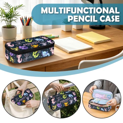 Image of Axolotl Pencil Case, Pencil Case For Boys Kids, Salamander Pen Box For School, Large Capacity School Supplies, Desk Organizer Office Business, Colorful Gifts Pen Box