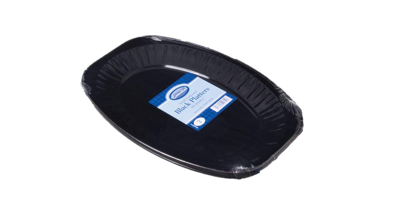 Essential Housewares FPLBSML3 Set of 3 Small Black Embossed Platter, foil