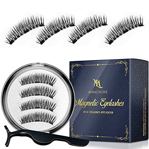 Triple Magnetic Eyelashes, Segmented False Eyelashes, 3D Reusable Eyelashes with Applicator Kit, No Glue, Easy to Apply, Light weight, Natural Look, (8 PC with Tweezer, 1.14 inch/29 mm)