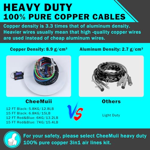 CheeMuii 12 FT Semi Truck Air Line Kit With Gladhand Holder and Springs - Red & Blue Brake Hoses and 7 Way Trailer Cord 3-in-1 for Tractor