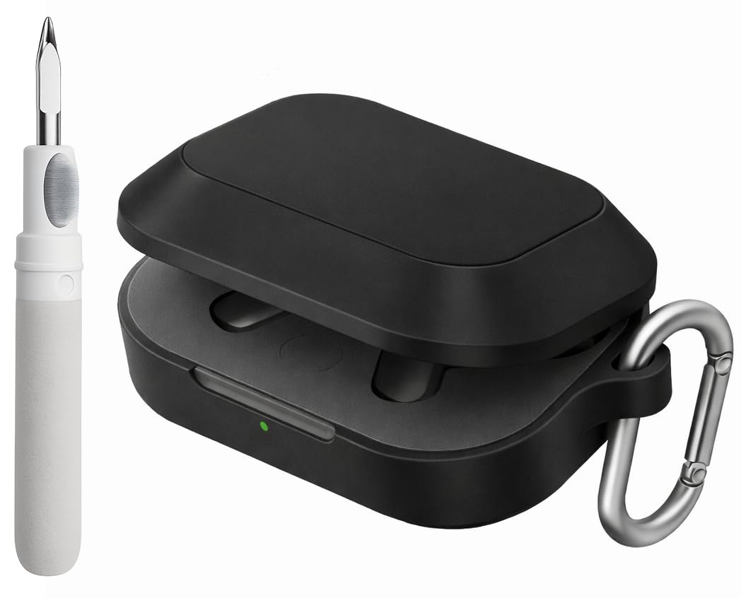 Silicone Case Cover for Realme Buds Air 8 with Heavy Duty Carabiner & Earphone Cleaning Pen (Black)