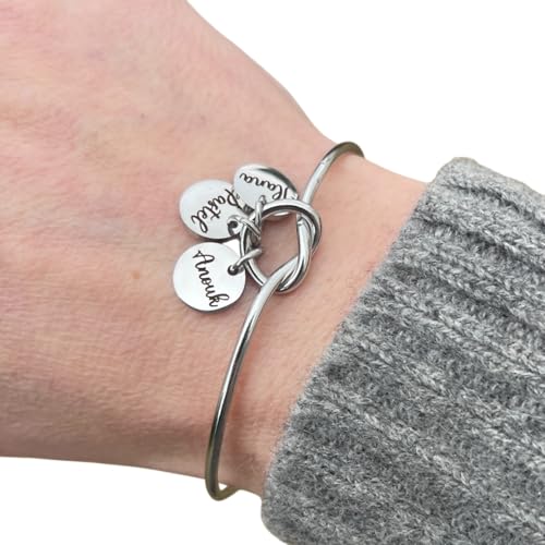 Bracelet personnalisé jonc noeud et médailles femme, idée cadeau maman, fête des mères, anniversaire, demoiselle d’honneur