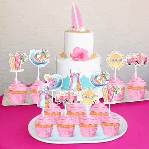 Kit cupcake toppers surf avec impression double-face pour buffet d'anniversaire - 2