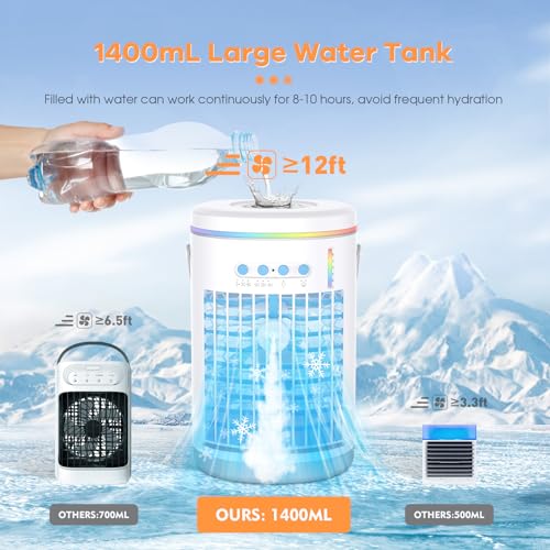 Portable Air Conditioners, 1400ML Mini Air Conditioner Evaporative Personal Cooler Humidifier with Remote, 3 Speeds Mini AC Desktop Cooling Fan for Home Office Bedroom - Image 4