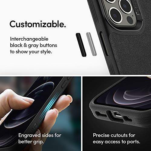 Image of Spigen Cyrill Leather Brick Mag | iPhone 12 Pro /12 Case | Black Dark Grey iPhone 12 Pro /12 Back Cover | Faux Leather+TPU+PC - Graphite