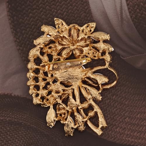 Image of Big Large Flower Statement Brooches Pins Scarf Decoration Gold Tone