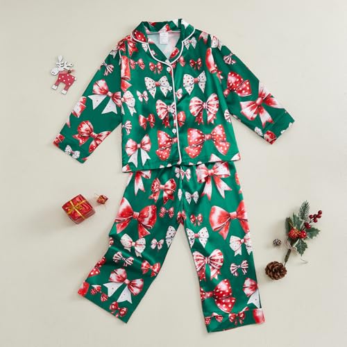 fyclemt Toddler Baby Girl Boy Christmas Silk Satin Pajamas Santa Button Pjs Kids Long Sleeve Shirt Pants Xmas Pjs Sleepwear2