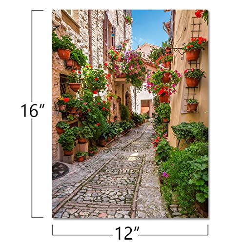 Qtespeii Italian Flowers Town Wall Art Nature Landscape Photography Picture Floral Botanical Canvas Print Paintings Modern Framed Artwork For Home Decoration Wall Decor, 12 X 16 Inches #TOP1