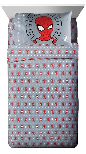 Image of Marvel Spiderman Twin Comforter Set 5 Piece Kids Bedding for Boys, Multi | Bed in a Bag, Comforter Sheets Sham Pillowcase, Official Product, Soft Microfiber, Machine Washable, Easy Care, Boys Gift
