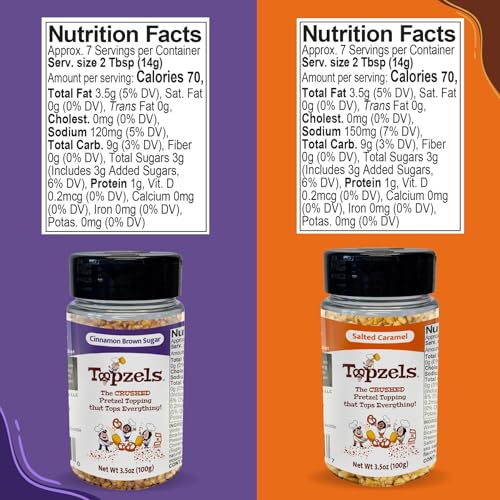 Image of Ice Cream & Dessert Toppings By Topzels, Sweet Combo - Includes Two Flavors | 3.5 Oz (Pack of 2) | No Artificial Flavors, Colors or Preservatives, Crushed Pretzels, Adds Crunch & Bold Flavor