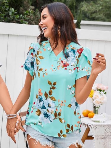 HOTGIFT Womens Blouse 2025 Summer Short Sleeve V Neck Buttons Chiffon Tops M-3XL3