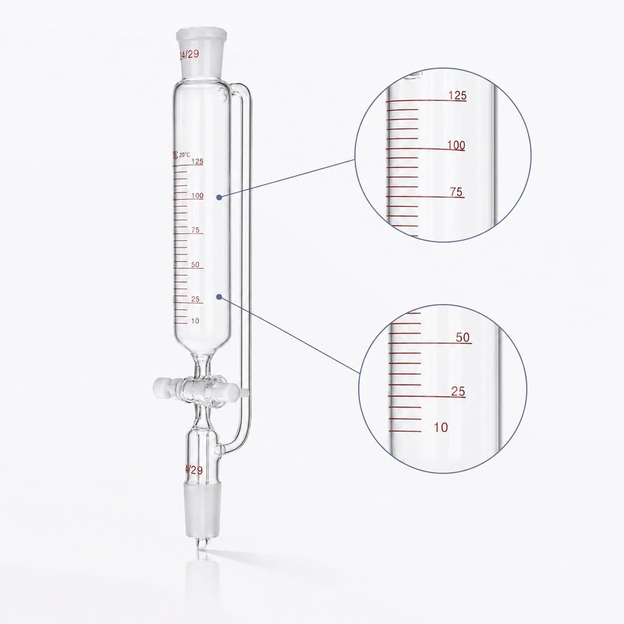 Embudo Goteo Graduado Igualación Presión Válvula PTFE Lab-2000mL 24/29#