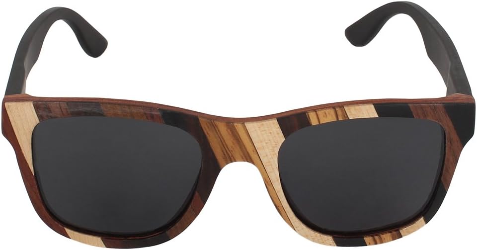 Caprio Black & Brown Wooden Frame Patterned Unisex Square Sunglasses