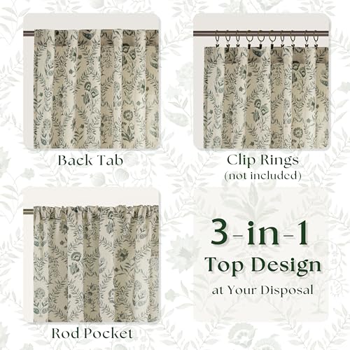 Image of Extra Long Floral Curtains 120 Inches Long for Living Room Greyish Green