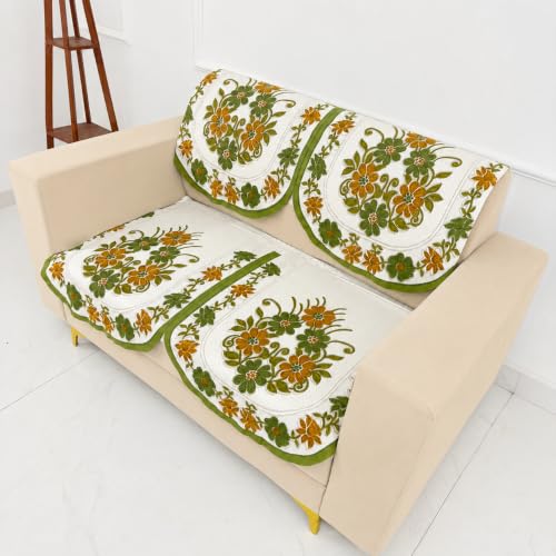 Image of Homerz Premium 'Surya Series' Sofa Cover | Stylish Sofa Protector | Net Fabric | Anti-Stain & Washable Slip Cover Exact Size Antislip (Daisy Green, 2 Seater, Seat Cover with Backrest)
