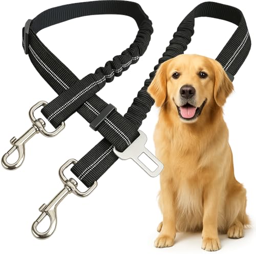 2 Cinture Di Sicurezza Per Cani In Auto - Regolabili Con Moschettone Rinforzato E Guinzaglio In Nylon - Adatte A Tutti I Cani E Gatti (Confezione Doppia)