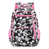 Mochila escolar ligera e impermeable con estuche para lápices y compartimento para laptop para adolescentes y niñas, mochila de escuela primaria y secundaria, Negro, M