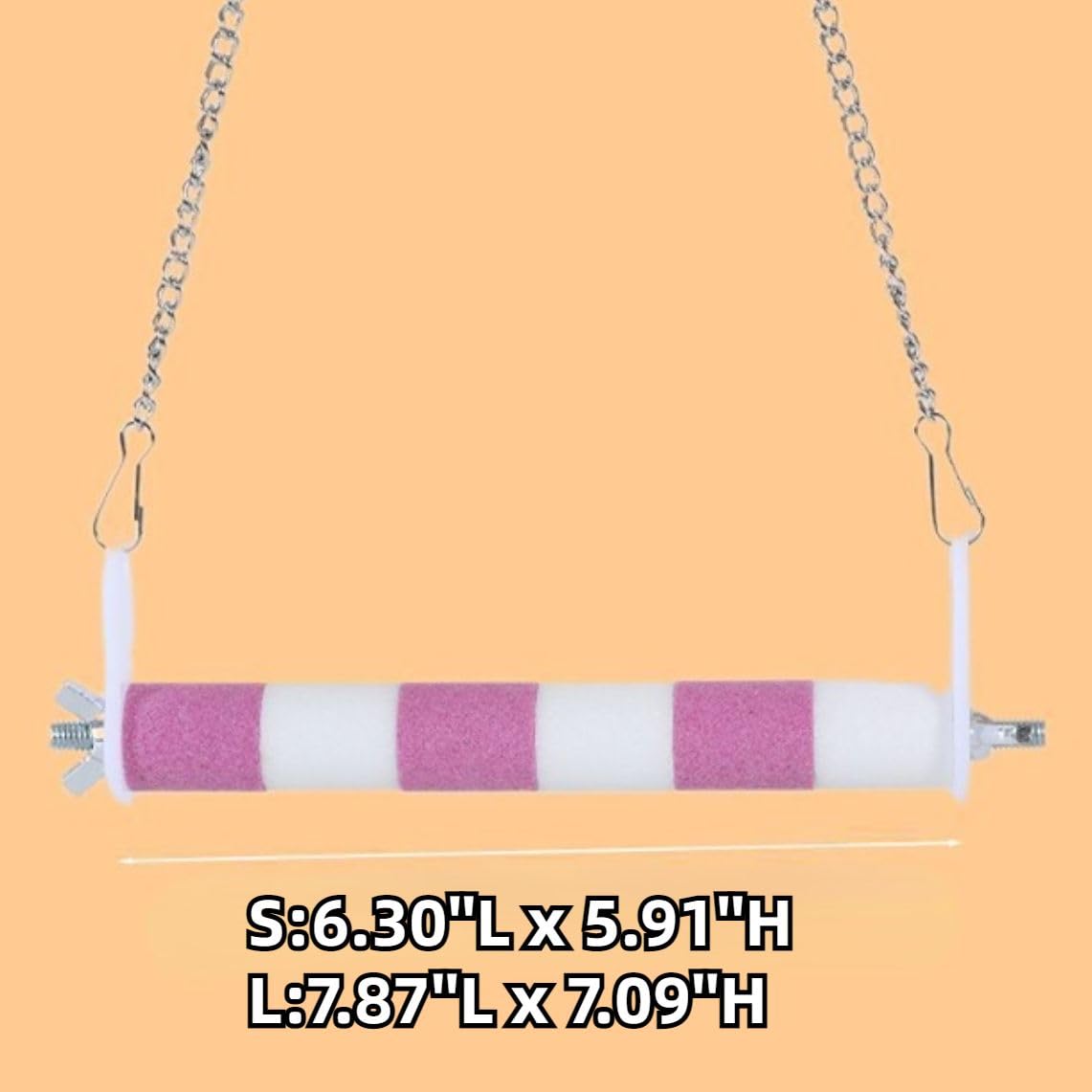 Colorful Bird Frosted Perch Swing Hanging Claw Grinding Stand for Parrot Parakeet Cockatiel Budgie Conure (Orange,S)