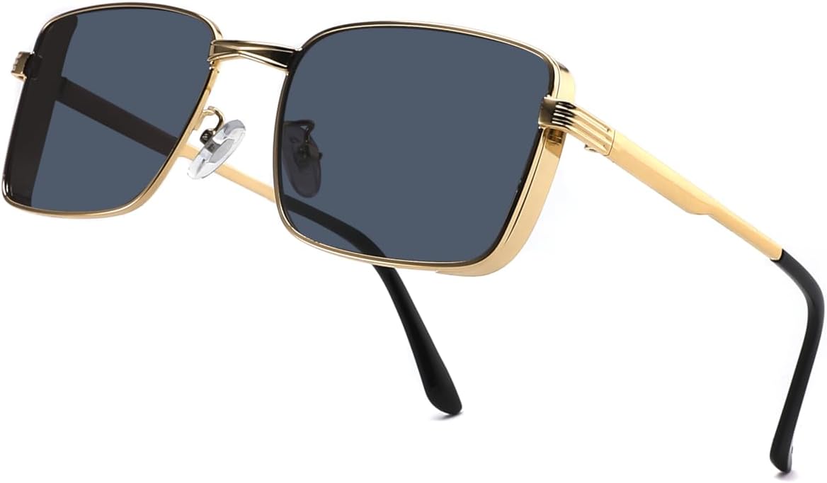 Nyla Small Square Sunglasses Women's Semi-Rectangle Metal 90s Outdoor Fashion Eyewear UV Protection Womens Gift Sunglasses Gold/Black - Image 4