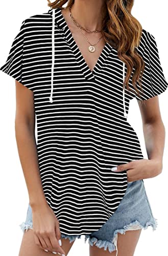 Image of Womens Long Sleeve V Neck Hoodie Sweatshirts Lightweight Pullover Tops