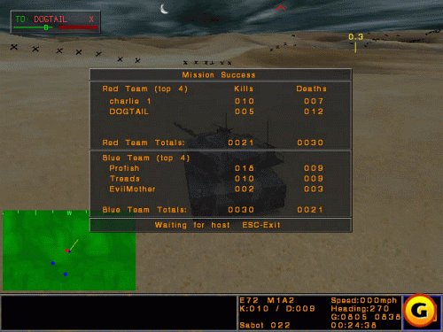 In-game screenshot showing a 'Mission Success' screen with team scores and player statistics.