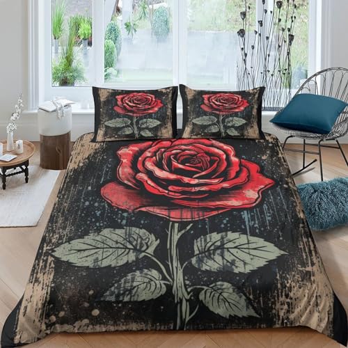 Parure de lit king size microfibre imprimé 3D avec housse de couette rose rouge