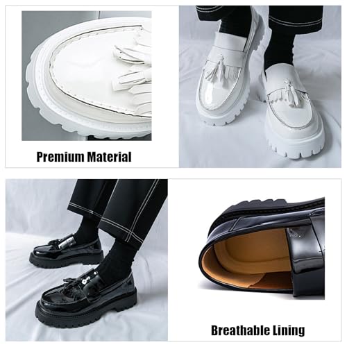 Tassel Loafers for Men's Patent Leather Platform Dress Shoes Chunky Block Heel Heighten Non-Slip Lug Sole Slip On Big Toe Formal Business Loafers for Wedding Party2