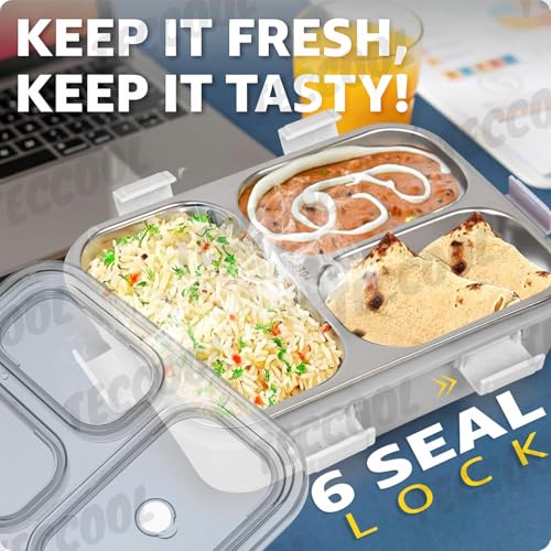 Image of TEKCOOL Lunch Box for Adults - Lunch Box for Kids - with Spoon & Fork - Stainless Steel Lunch Box with 3 Compartment - Durable Perfect Size for On-The-Go Meal, BPA-Free-';