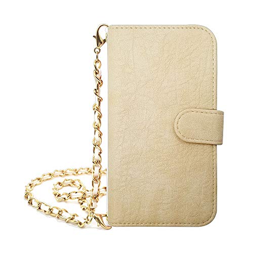 sslink iPhone17 Pro Max アイフォン17プロマックス 対応 手帳型 スマホ ケース (オフホワイト) ロング チェーン ストラップ 付き (チェーン/ホワイト) ビンテージ調 合皮PUレザー ストラップホール ストラップ穴 シンプル