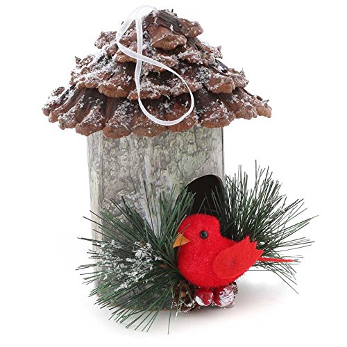 Factory Direct Craft Pair of Delicately Crafted Rustic Wintry Paper Mache Birdhouse Ornaments for Displaying, Gifting and Decor