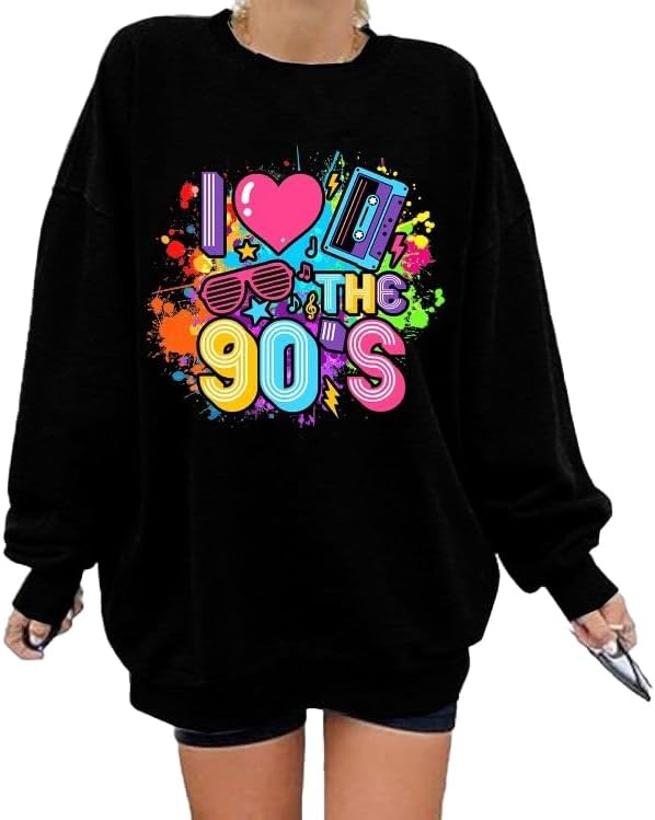 Women 90's Oversized Sweatshirt 90s Outfit Shirt I Love The 90S Tshirt for Girls Birthday Party Long Sleeve Tops