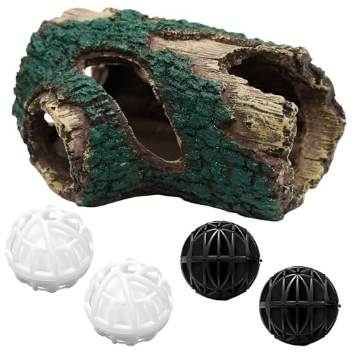 Image of 1Pcs Tree Root Landscaping, 4Pcs Fish Tank Filter Balls White & Black Driftwood for Aquarium Fish Tank Cave Aquarium Hideout, Decorative Accessories Suitable for Aquatic Animals