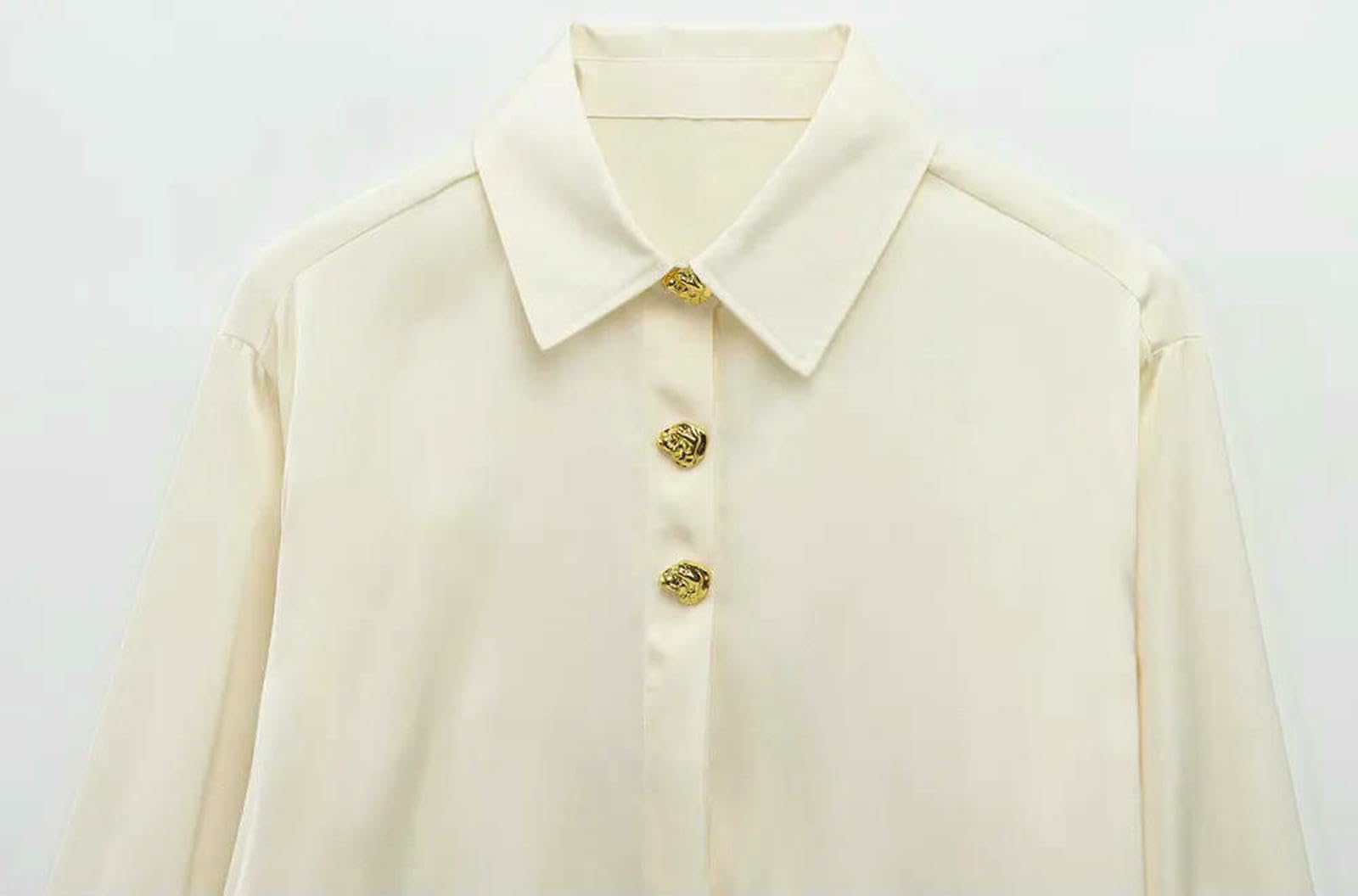 CHENSHI Camisa Mujer Blusa De Manga Larga con Cuello Solapa para Mujer, Top Elegante Botones Dorados A La Moda, Femenina-como Imagen_b-m